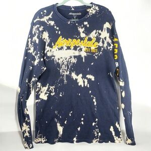 Aeropostale Navy and Cream Splatter Long Sleeve Graphic Thermal 2XL Y2K Grunge